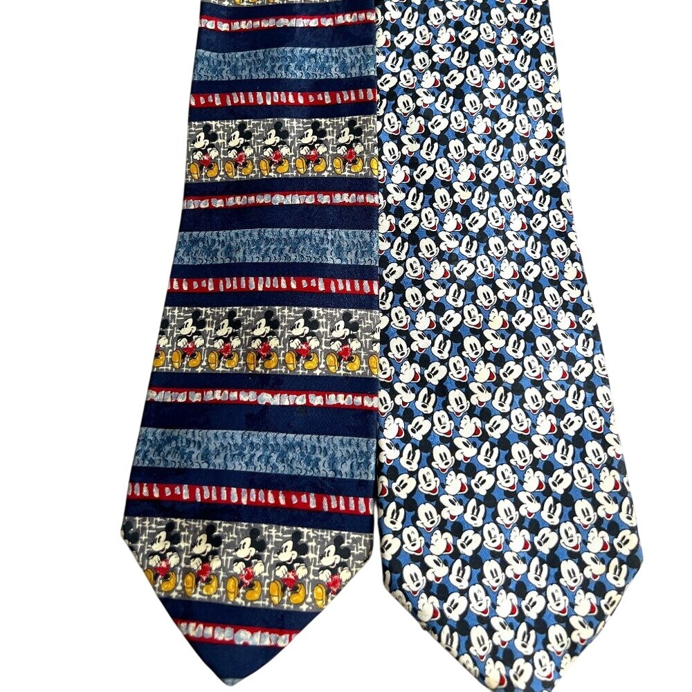 The Disney Store 100% Silk Tie Mickey Mouse Vintage Set of 2 Made in Italy